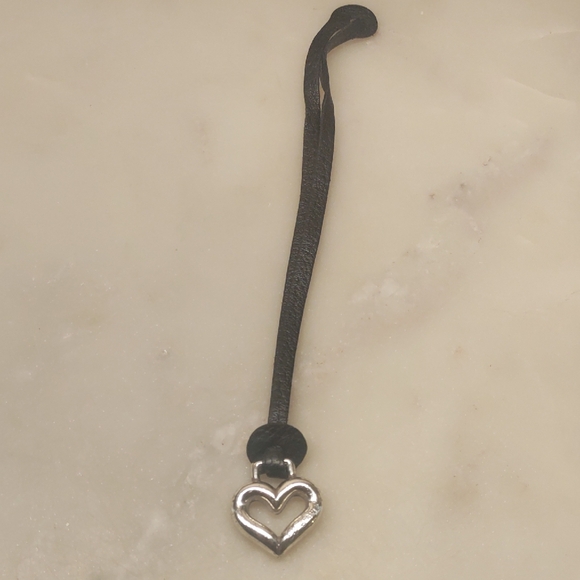 Brighton 3D Silver Heart Signature Purse Charm On Black Leather Strap, EUC! - Picture 2 of 12